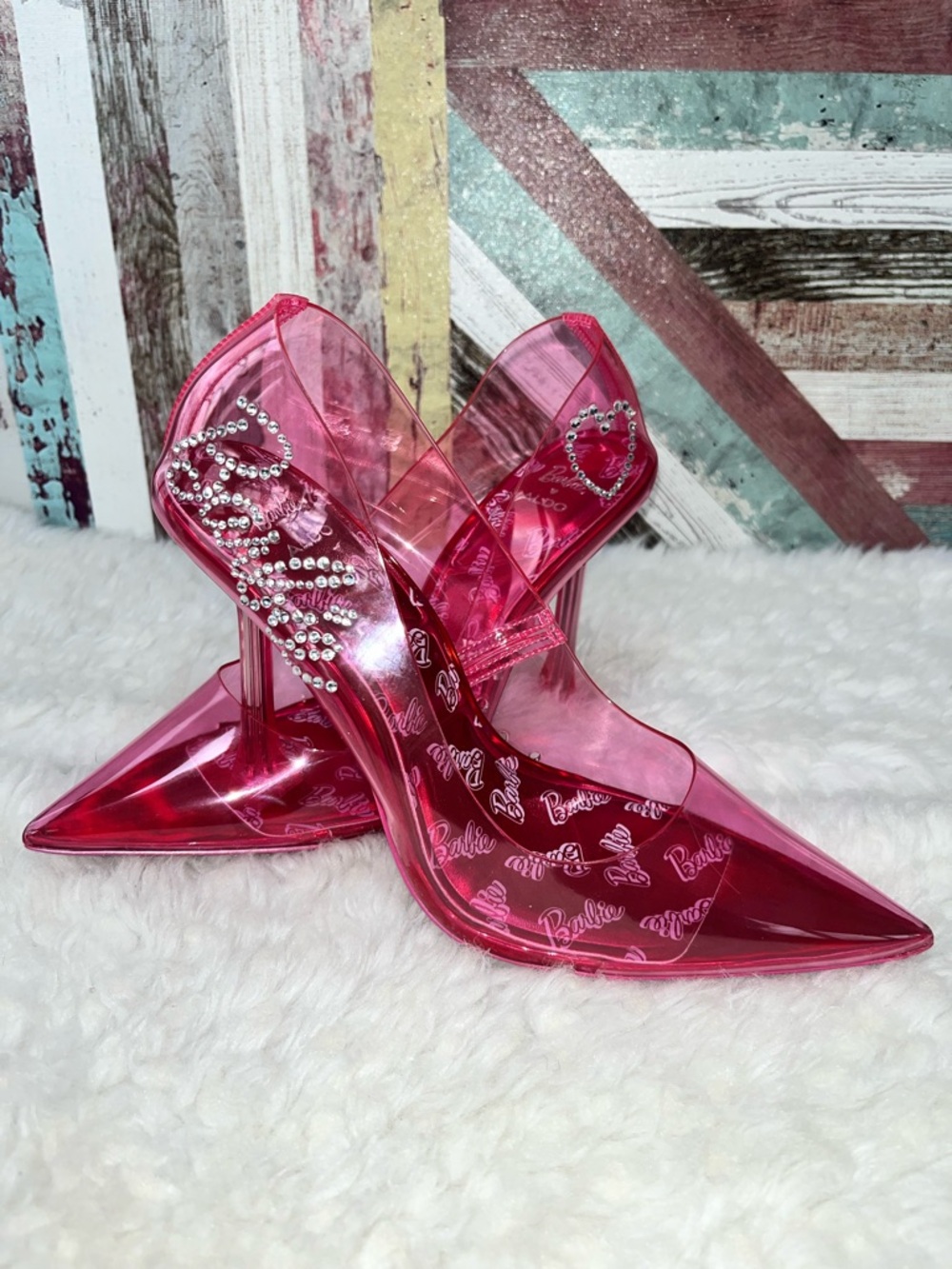 Barbie X Aldo Fuchsia Pink Heels Shoes Mattel Rhinestones NWOB Princess Prom 6.5